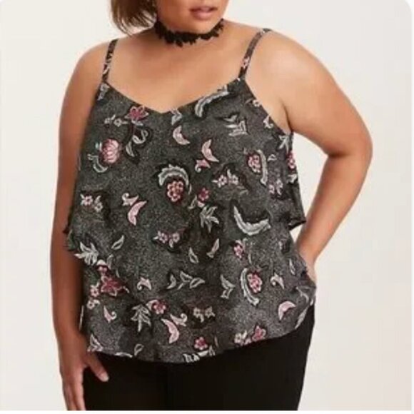 Torrid floral print layered crisscross cami Paisley Tank Blouse Top Sz 2X - Picture 1 of 4